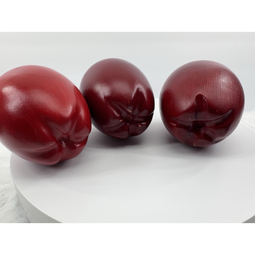 3 Faux Fruit Wood Wooden Red Apples Stems Realistic Farmhouse Decor Heavy - Picture 7 of 13